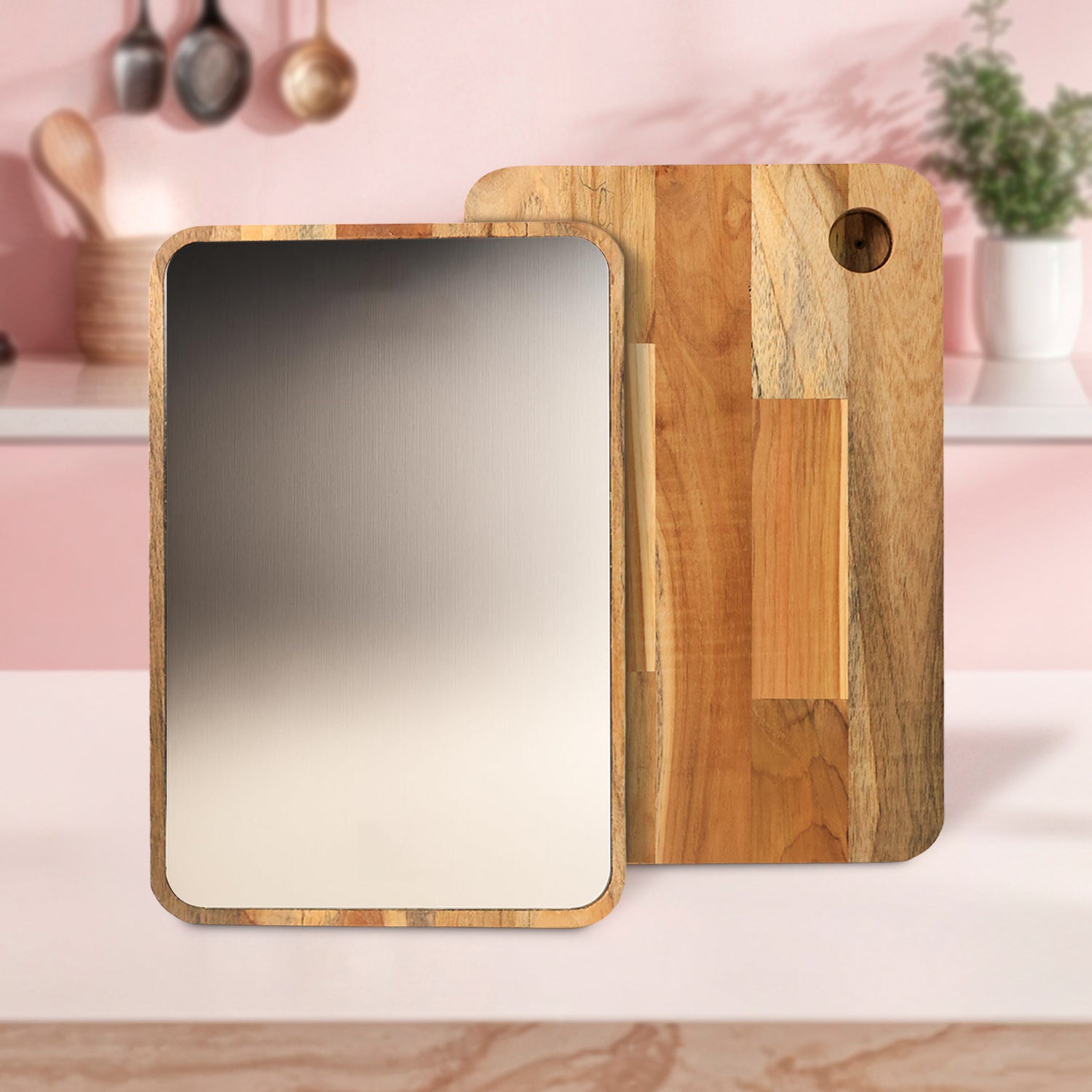 Apex Steel Oak Medium Cutting Board with Wooden Handle (1 Pc) Apex Steel Oak Medium Cutting Board with Wooden Handle (1 Pc)